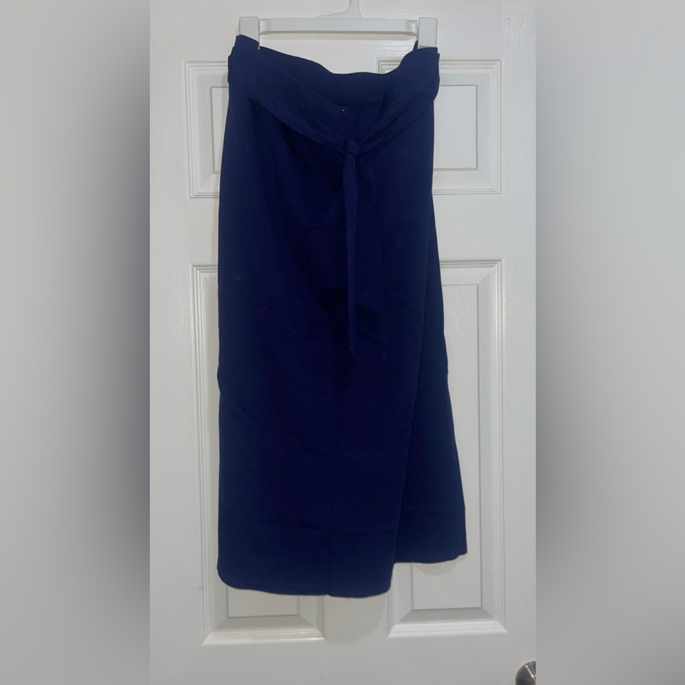 Navy blue pencil skirt with front tie